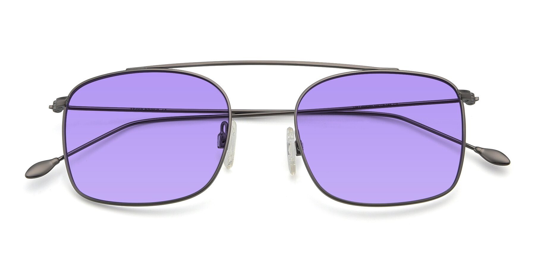 Folded Front of The Librarian in Gunmetal with Medium Purple Tinted Lenses