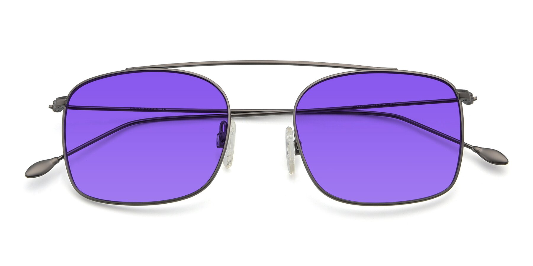 Folded Front of The Librarian in Gunmetal with Purple Tinted Lenses