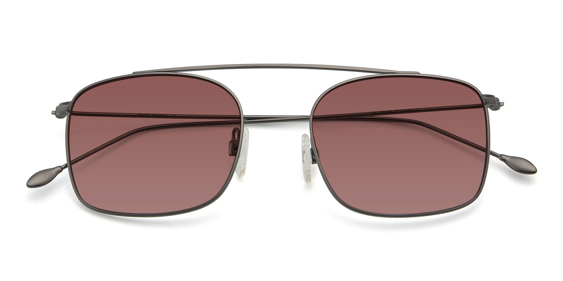 Folded Front of The Librarian in Gunmetal with Garnet Tinted Lenses