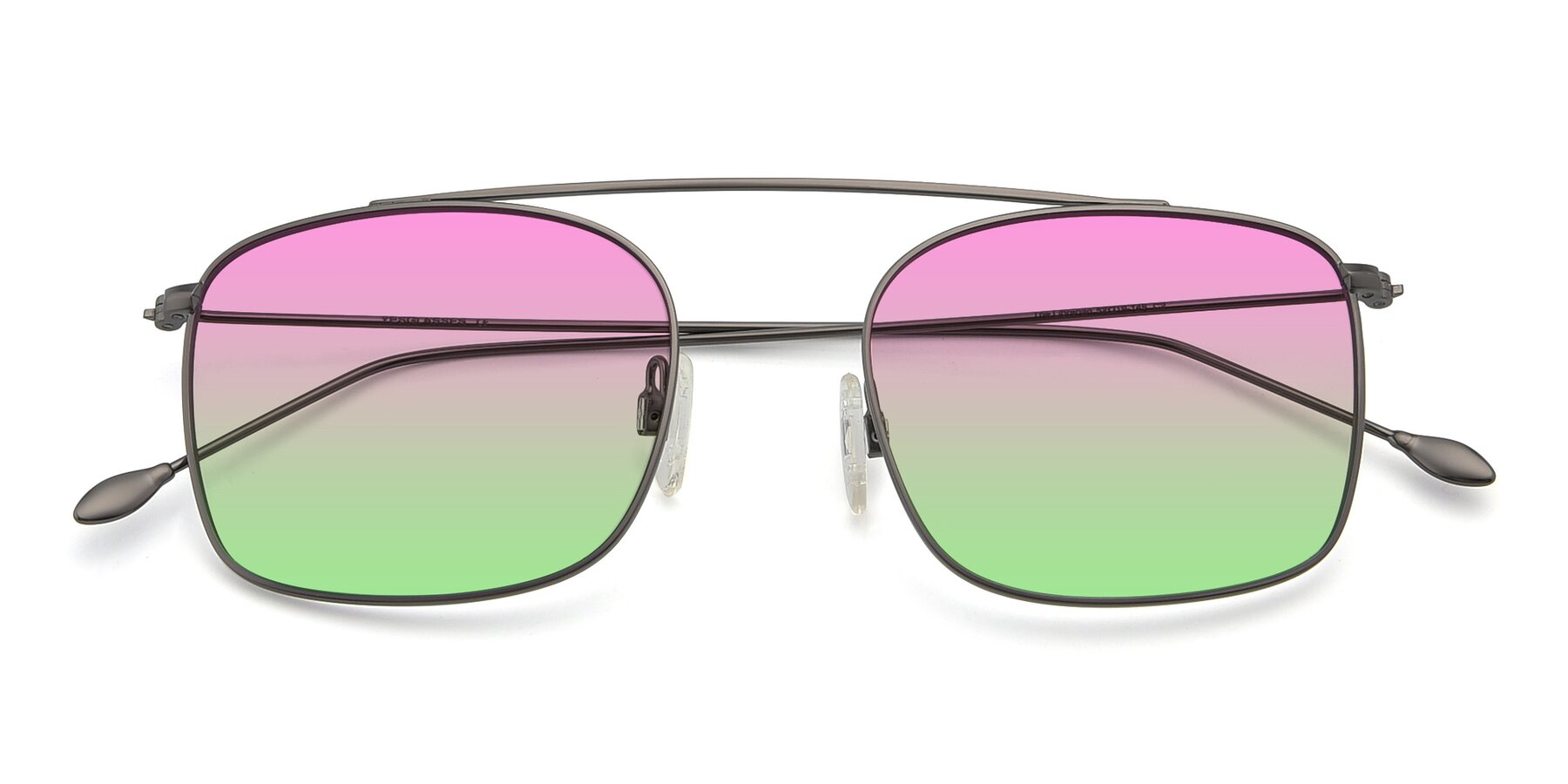 Folded Front of The Librarian in Gunmetal with Pink / Green Gradient Lenses