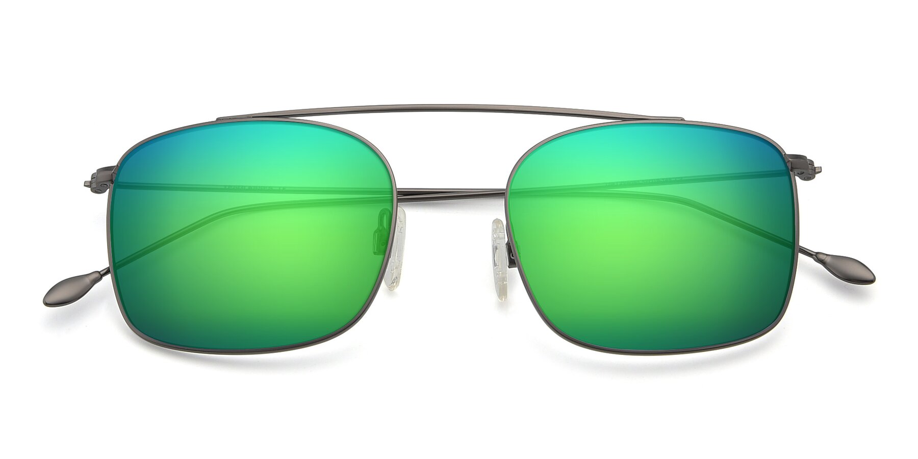 Folded Front of The Librarian in Gunmetal with Green Mirrored Lenses