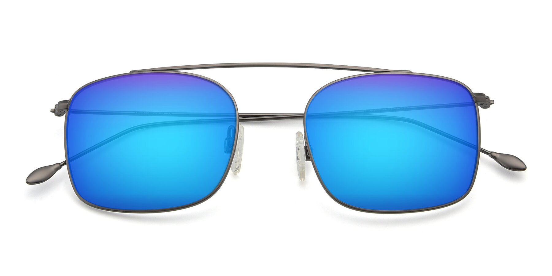 Folded Front of The Librarian in Gunmetal with Blue Mirrored Lenses