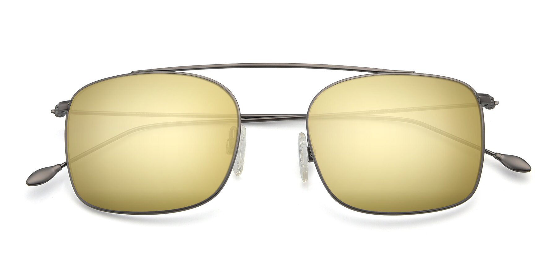 Folded Front of The Librarian in Gunmetal with Gold Mirrored Lenses