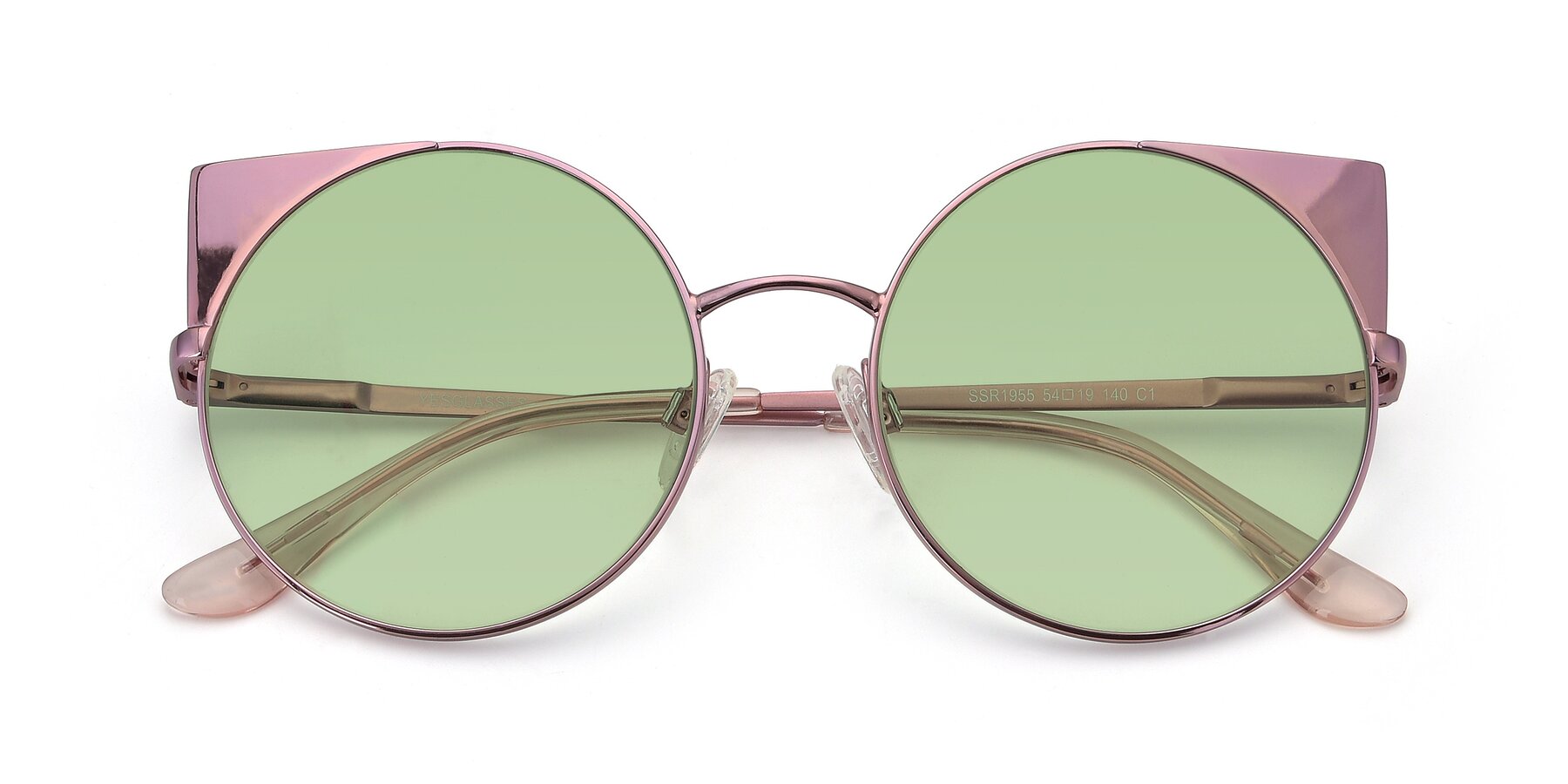 Folded Front of SSR1955 in Pink with Medium Green Tinted Lenses
