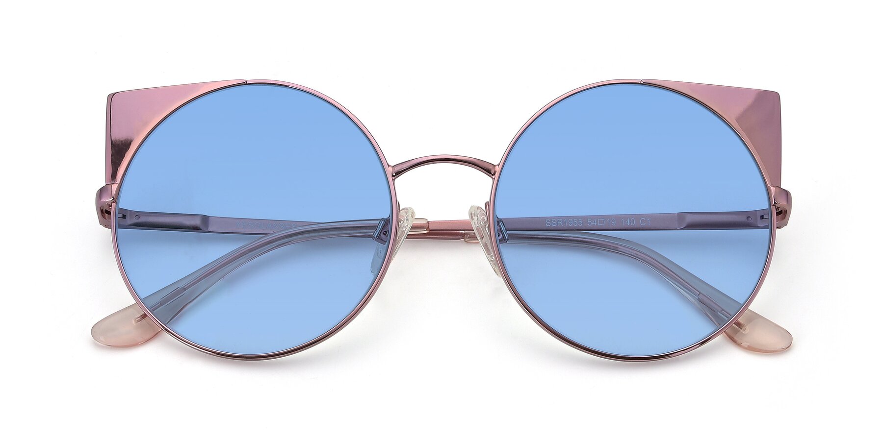 Folded Front of SSR1955 in Pink with Medium Blue Tinted Lenses