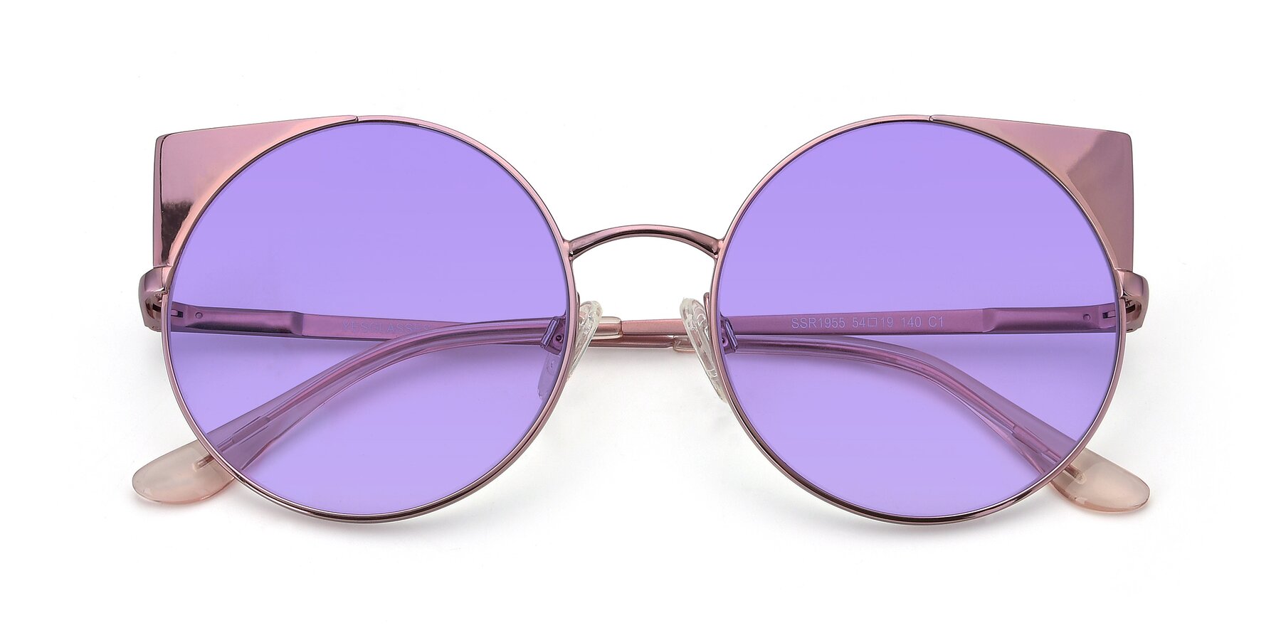 Folded Front of SSR1955 in Pink with Medium Purple Tinted Lenses