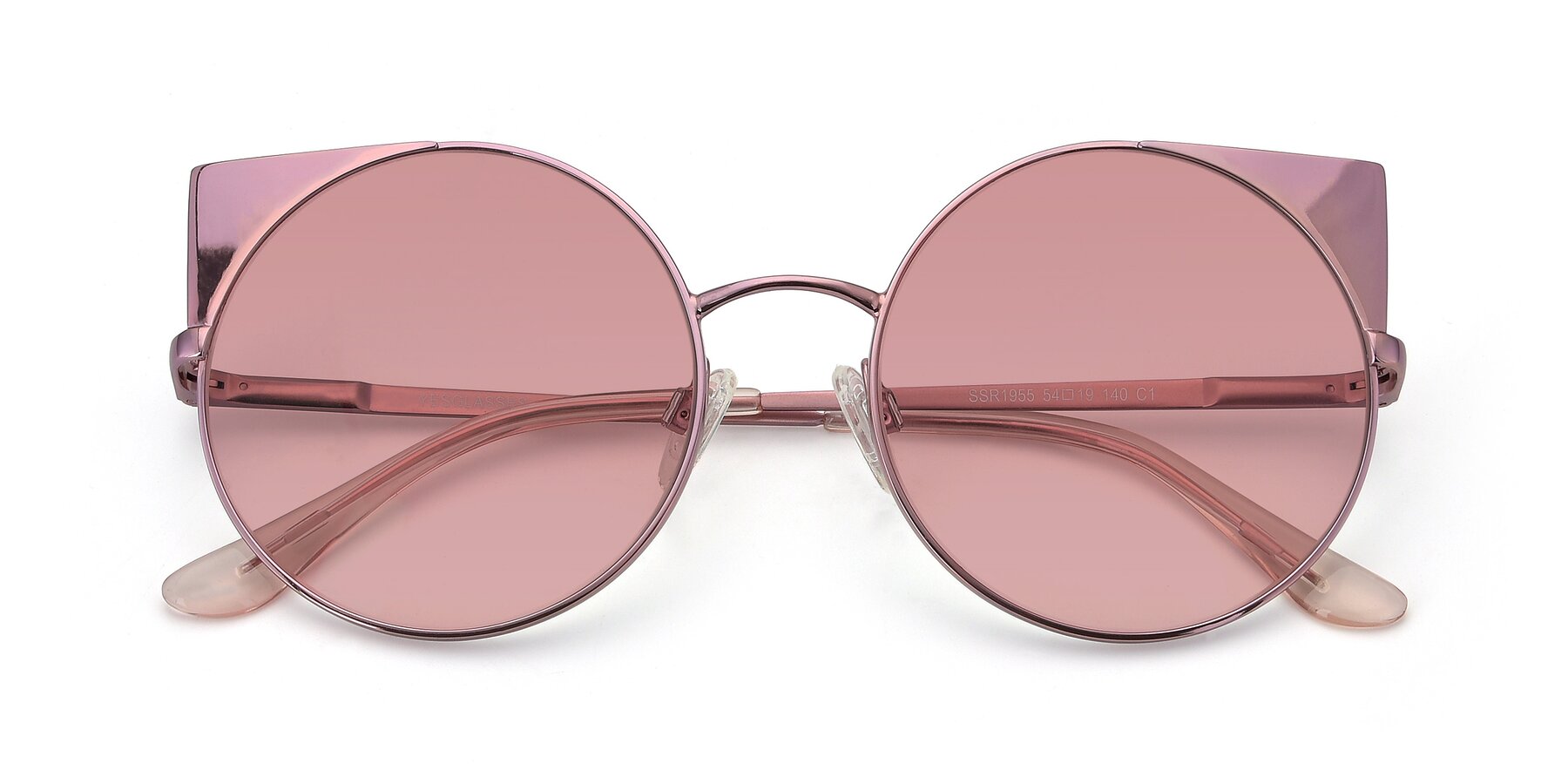 Folded Front of SSR1955 in Pink with Medium Garnet Tinted Lenses