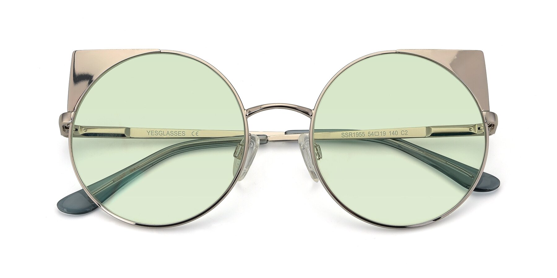 Folded Front of SSR1955 in Silver with Light Green Tinted Lenses