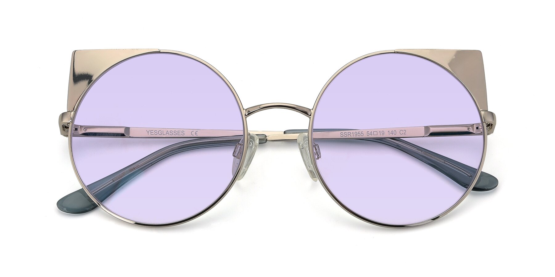 Folded Front of SSR1955 in Silver with Light Purple Tinted Lenses