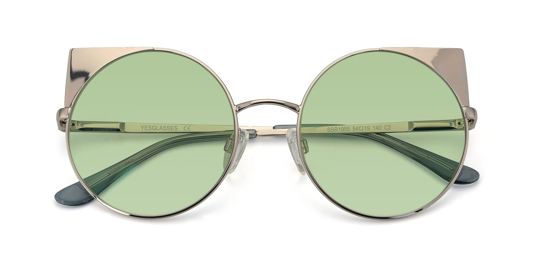 Folded Front of SSR1955 in Silver with Medium Green Tinted Lenses