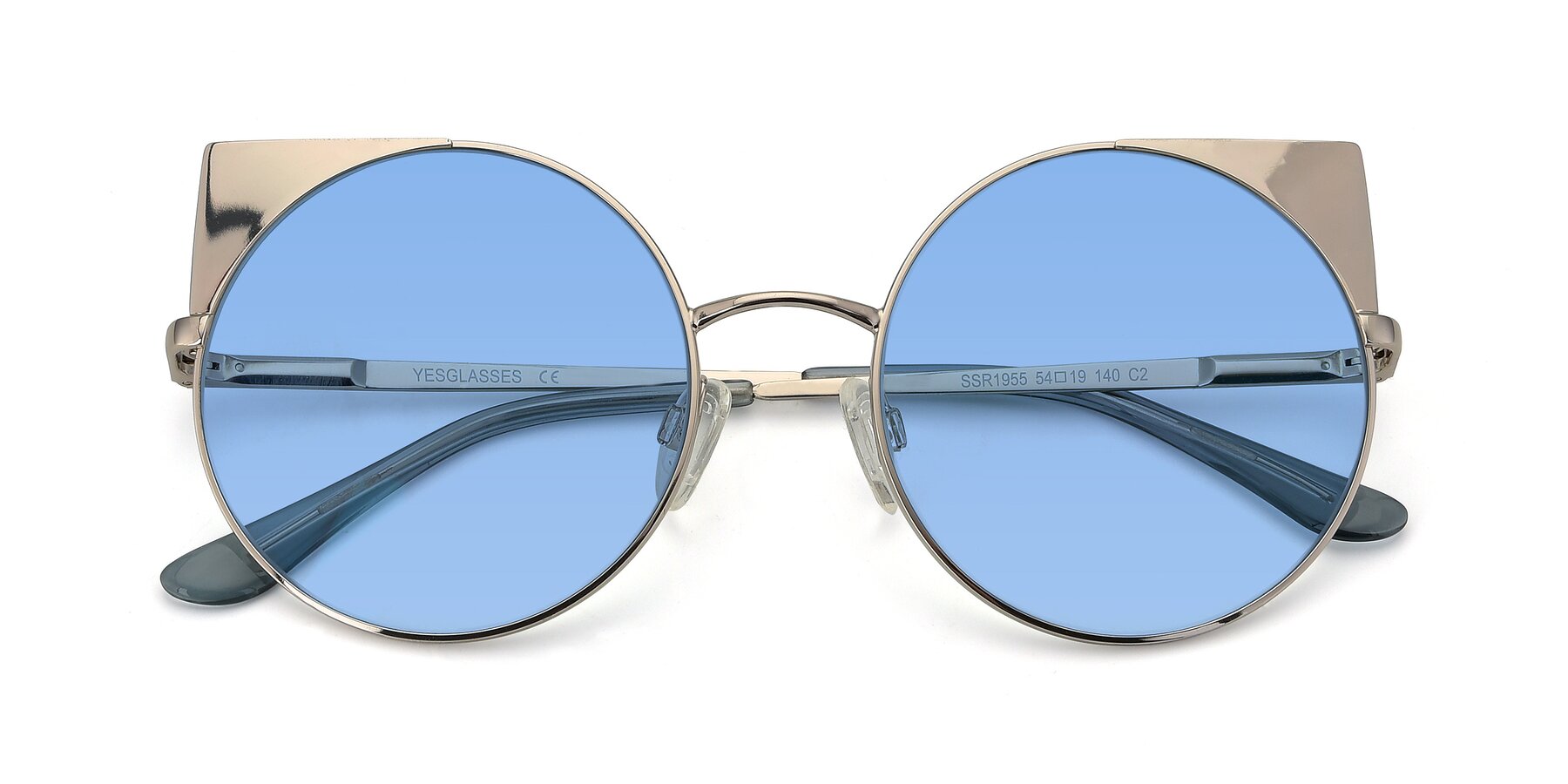 Folded Front of SSR1955 in Silver with Medium Blue Tinted Lenses