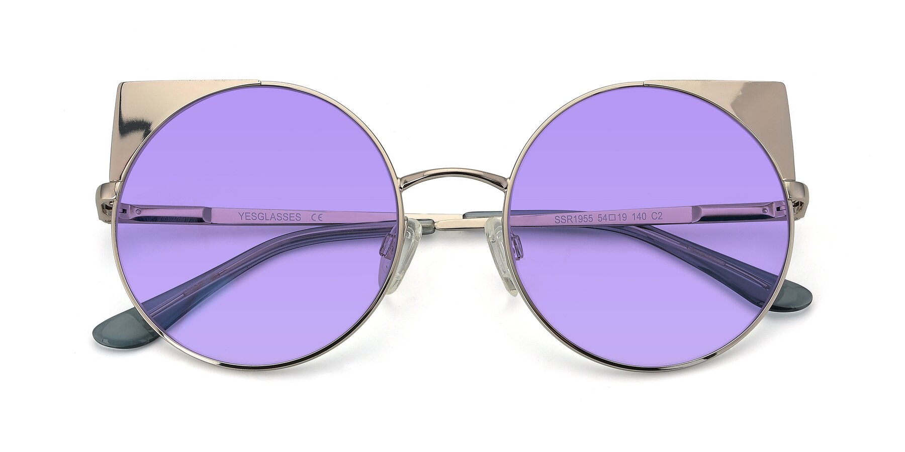 Folded Front of SSR1955 in Silver with Medium Purple Tinted Lenses