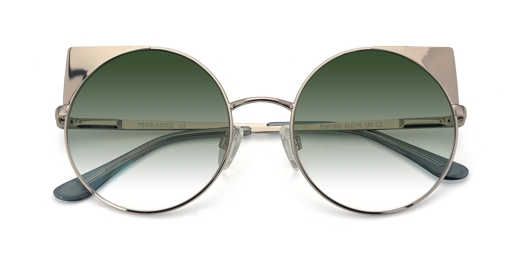 Folded Front of SSR1955 in Silver with Green Gradient Lenses