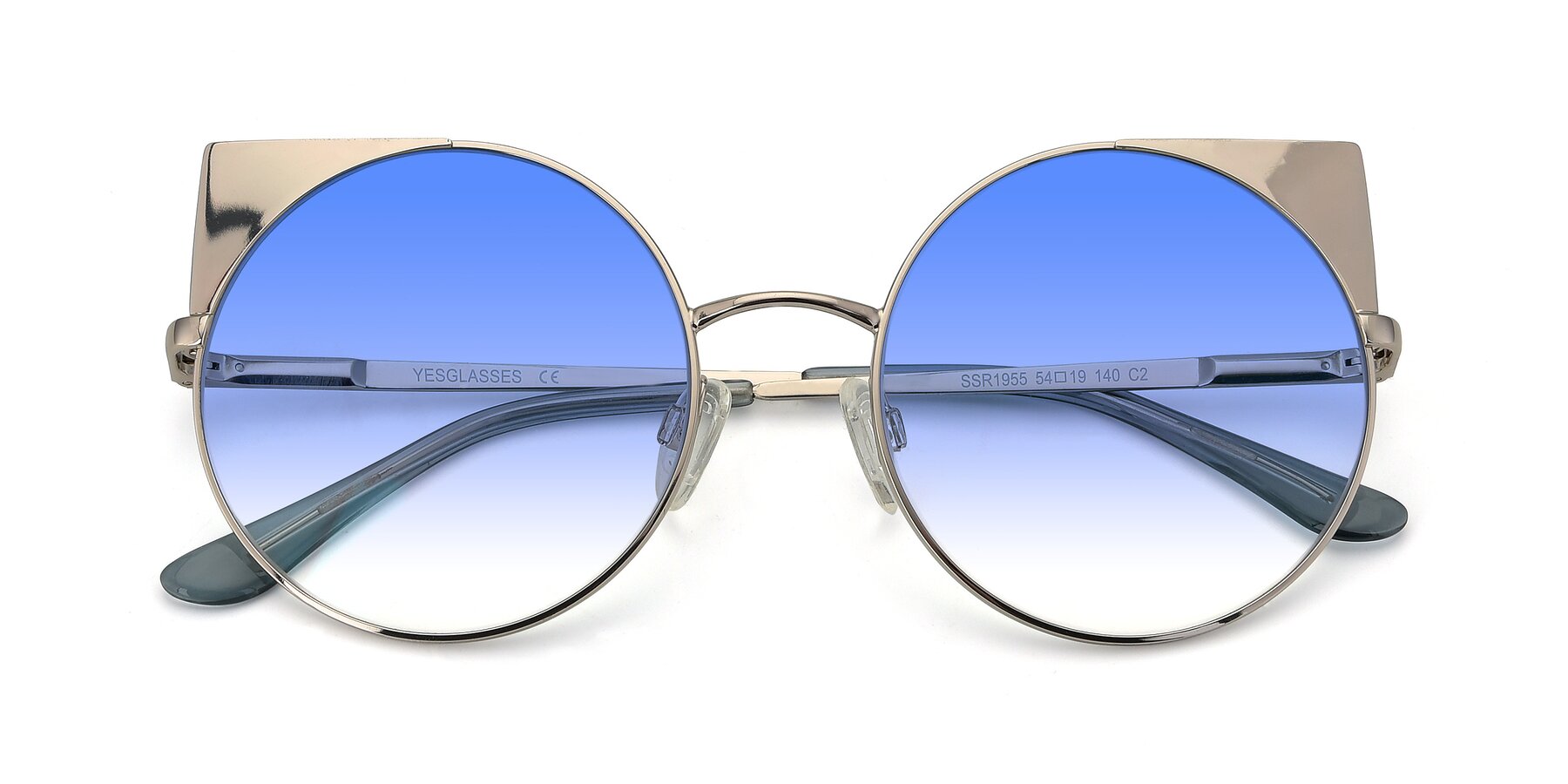 Folded Front of SSR1955 in Silver with Blue Gradient Lenses