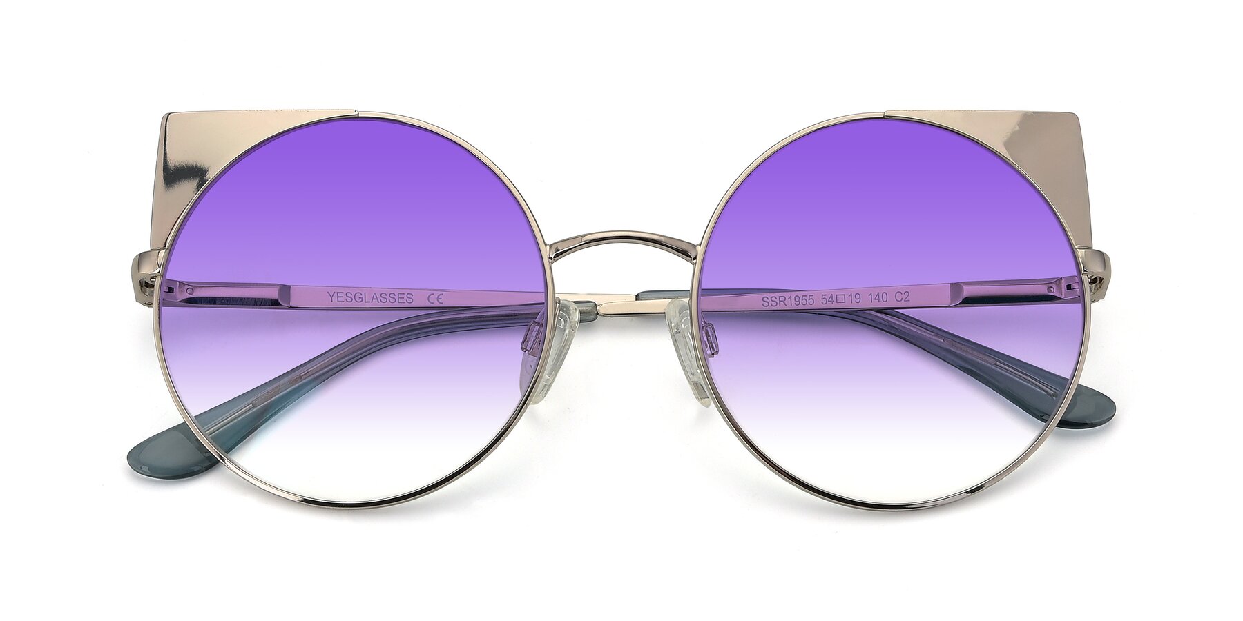 Folded Front of SSR1955 in Silver with Purple Gradient Lenses