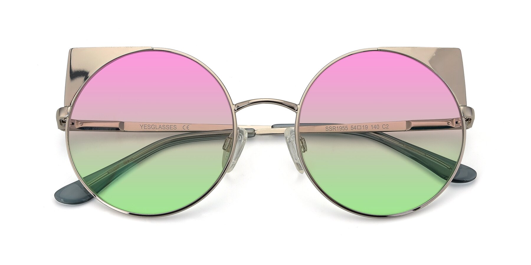 Folded Front of SSR1955 in Silver with Pink / Green Gradient Lenses