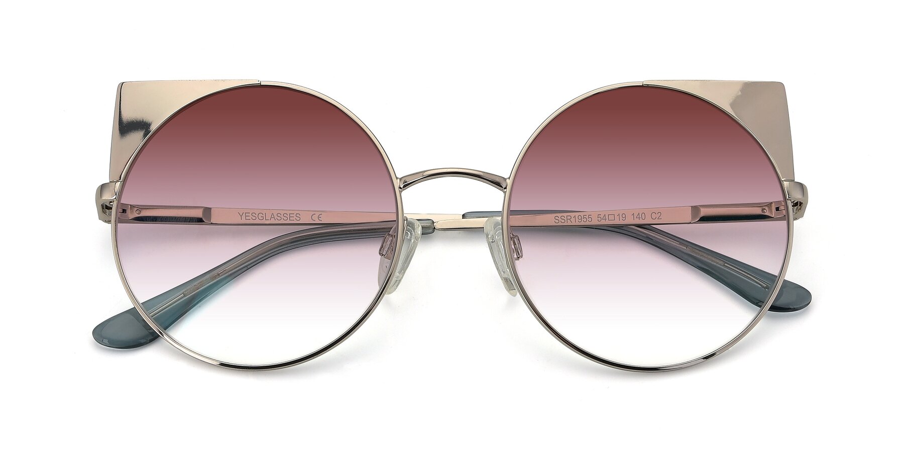 Folded Front of SSR1955 in Silver with Garnet Gradient Lenses