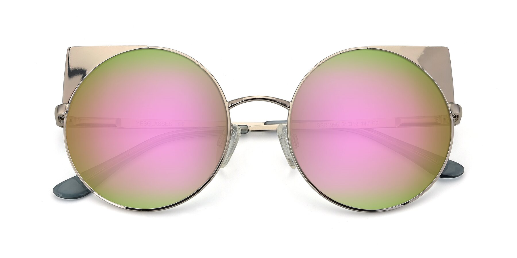 Folded Front of SSR1955 in Silver with Pink Mirrored Lenses