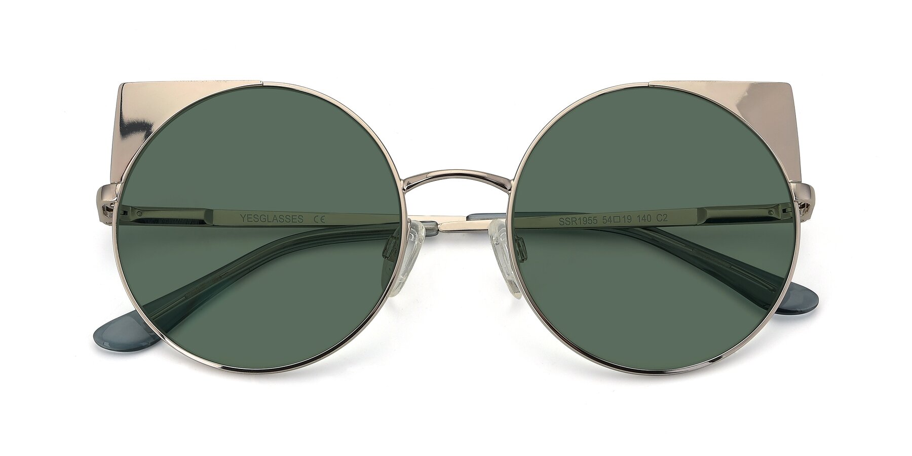 Folded Front of SSR1955 in Silver with Green Polarized Lenses