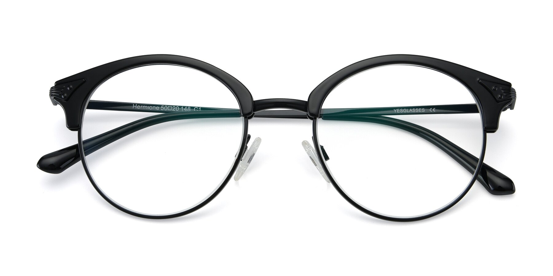 Folded Front of Hermione in Black with Clear Reading Eyeglass Lenses