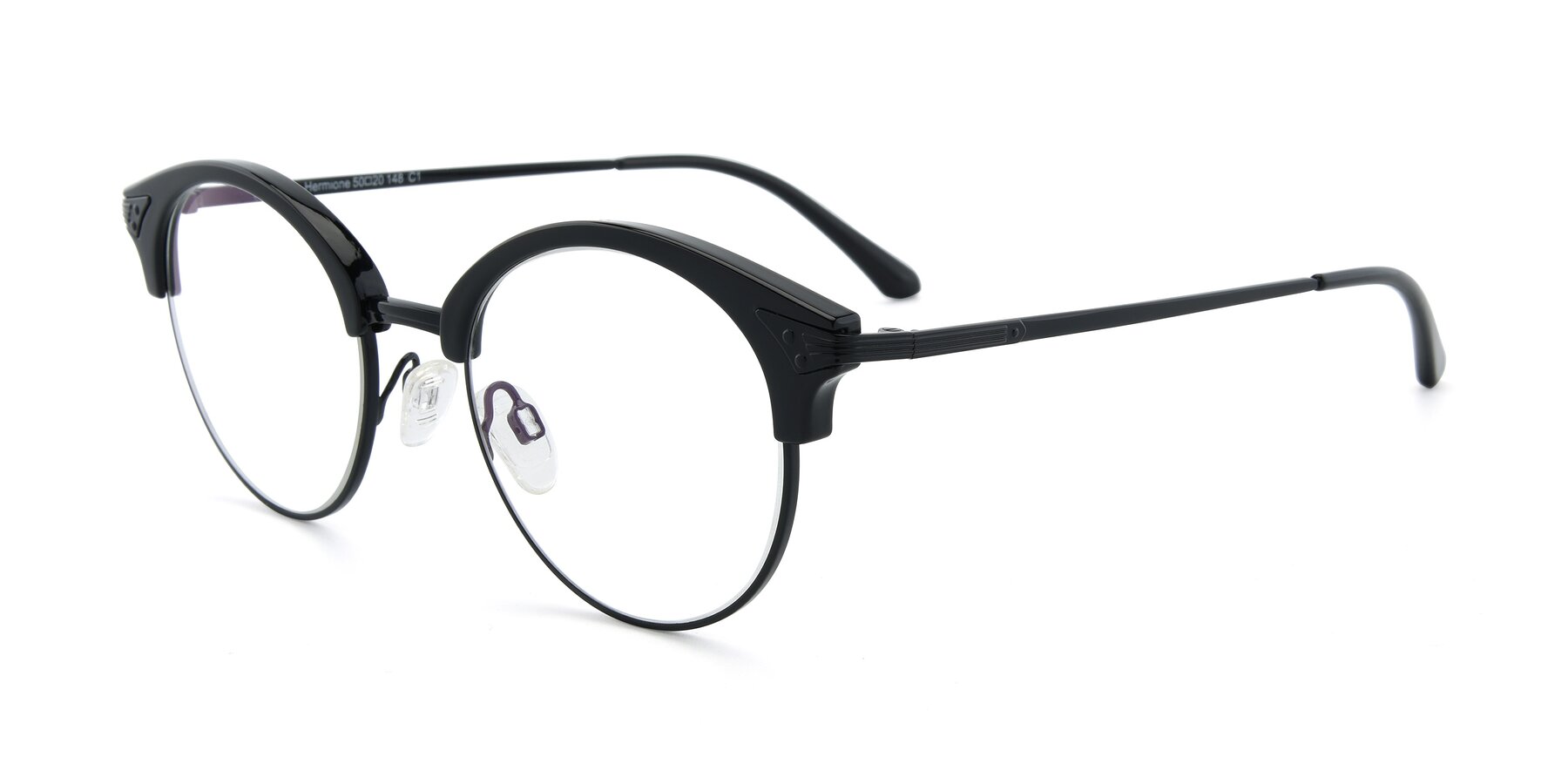 Angle of Hermione in Black with Clear Reading Eyeglass Lenses