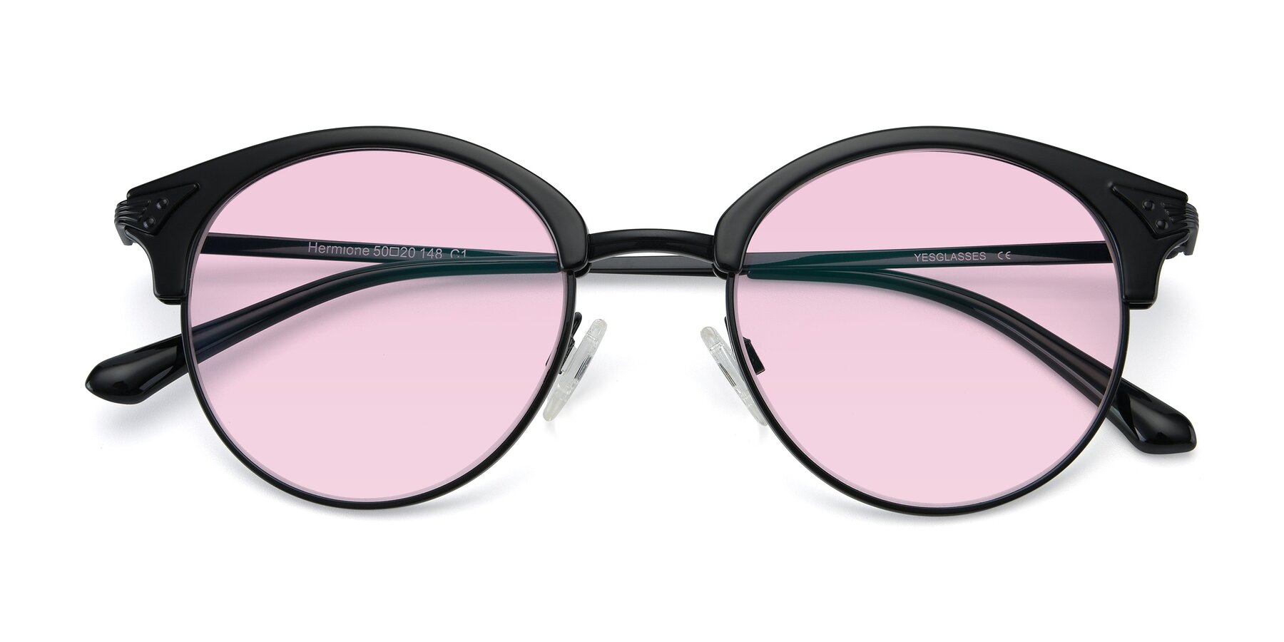 Folded Front of Hermione in Black with Light Pink Tinted Lenses