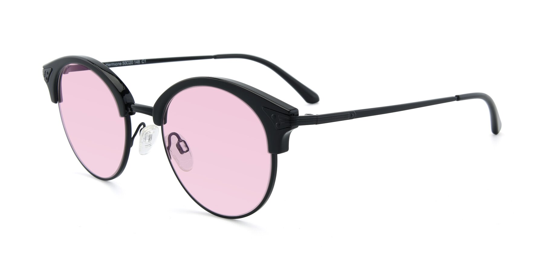 Angle of Hermione in Black with Light Pink Tinted Lenses