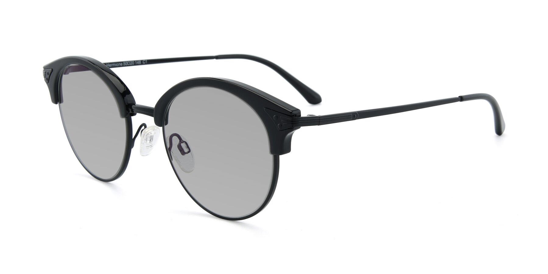 Angle of Hermione in Black with Light Gray Tinted Lenses