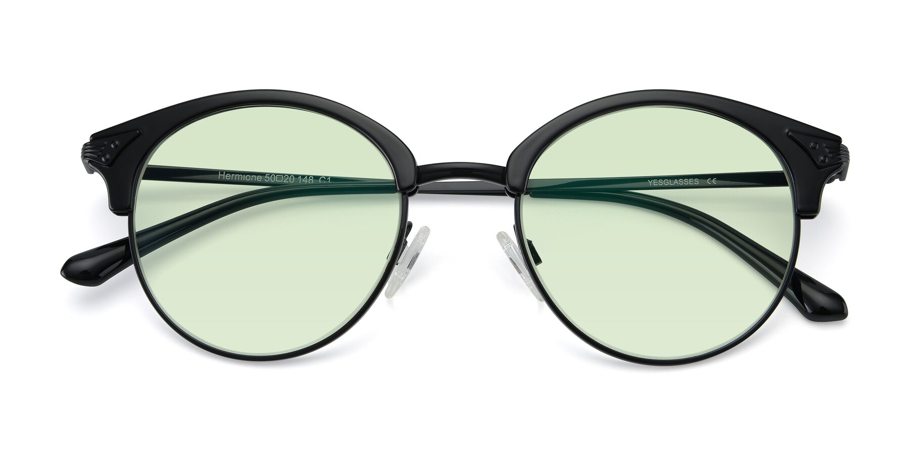 Folded Front of Hermione in Black with Light Green Tinted Lenses