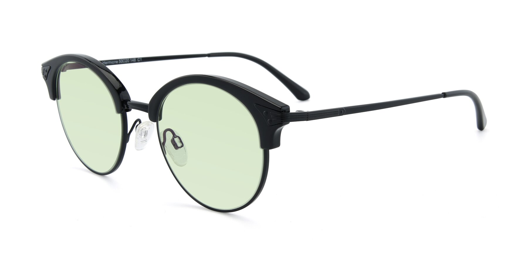 Angle of Hermione in Black with Light Green Tinted Lenses