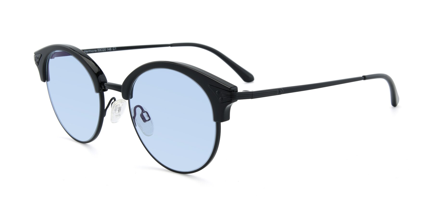 Angle of Hermione in Black with Light Blue Tinted Lenses