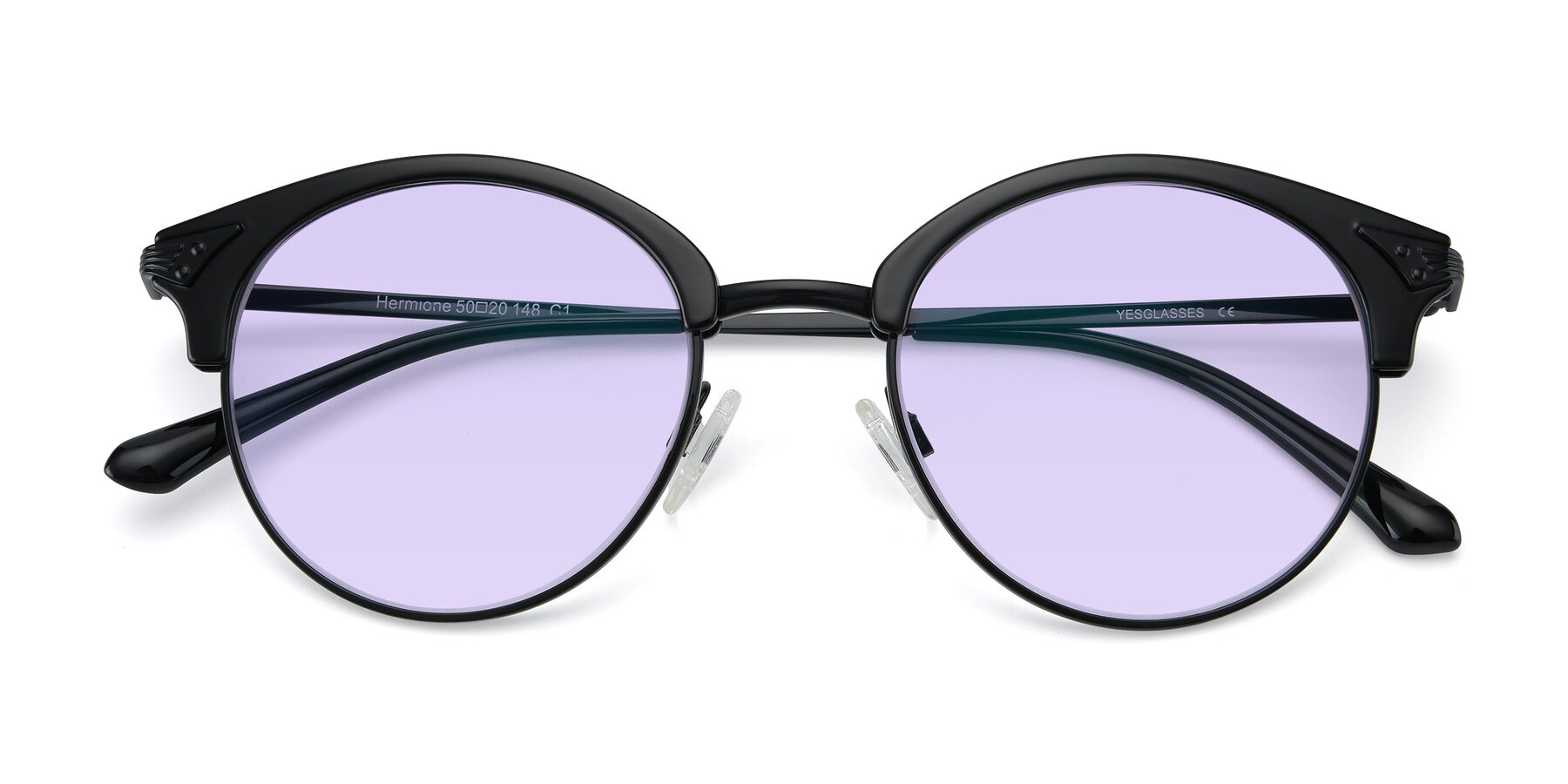 Folded Front of Hermione in Black with Light Purple Tinted Lenses