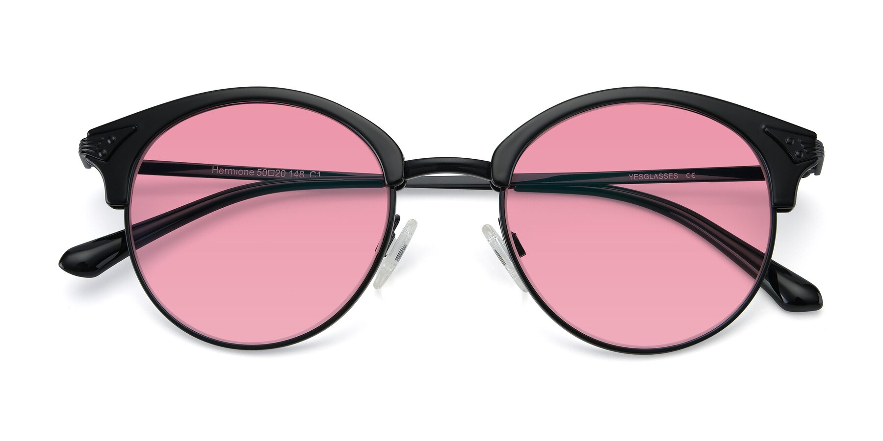 Folded Front of Hermione in Black with Pink Tinted Lenses