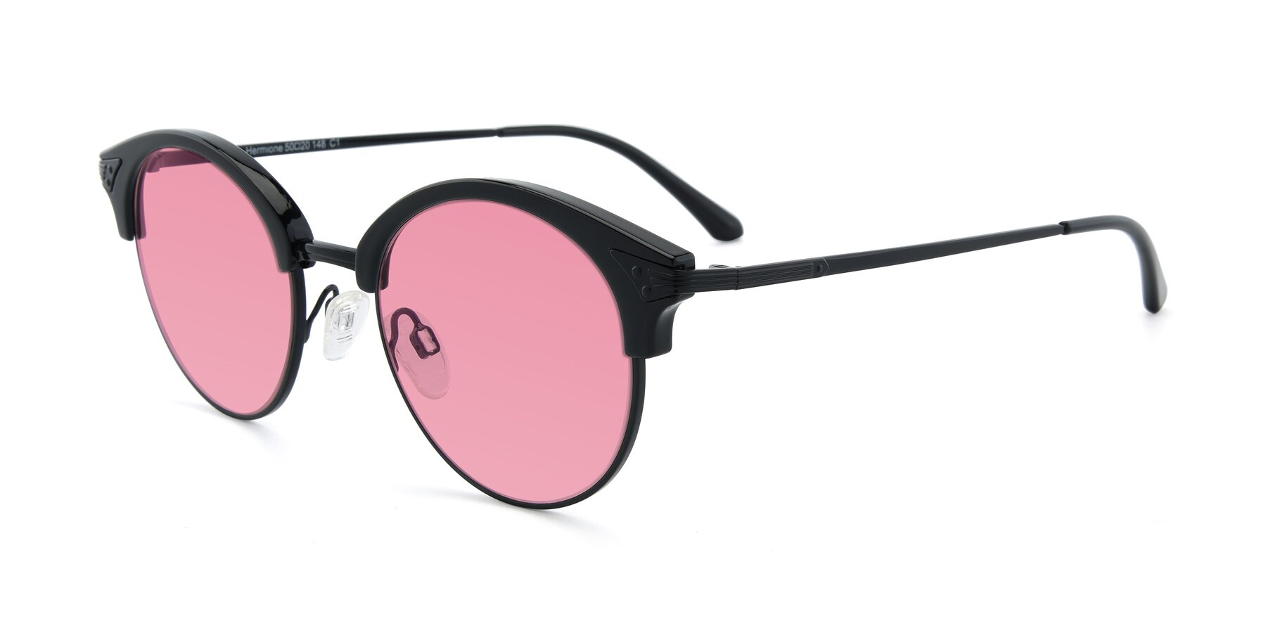Angle of Hermione in Black with Pink Tinted Lenses