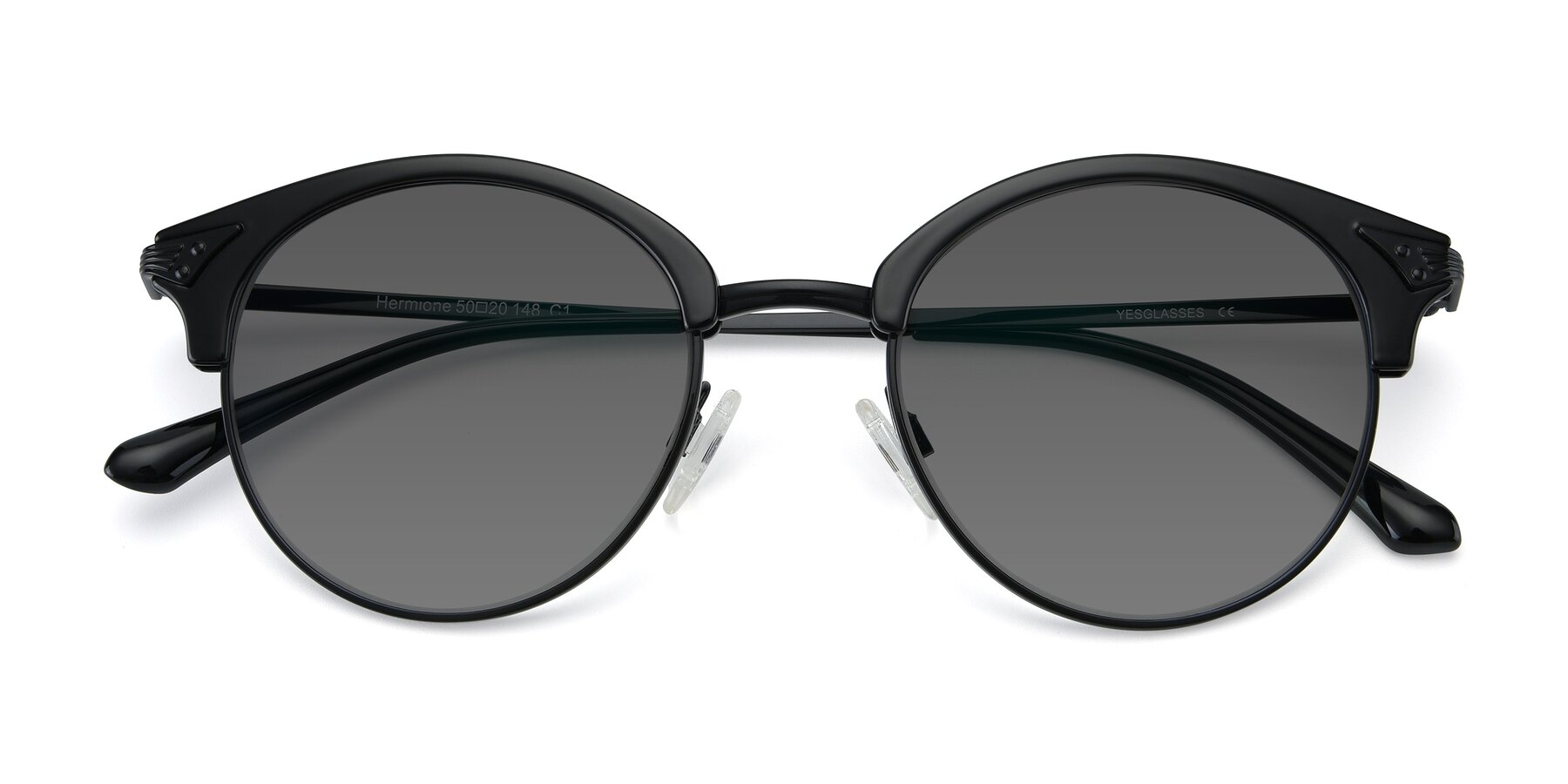Folded Front of Hermione in Black with Medium Gray Tinted Lenses