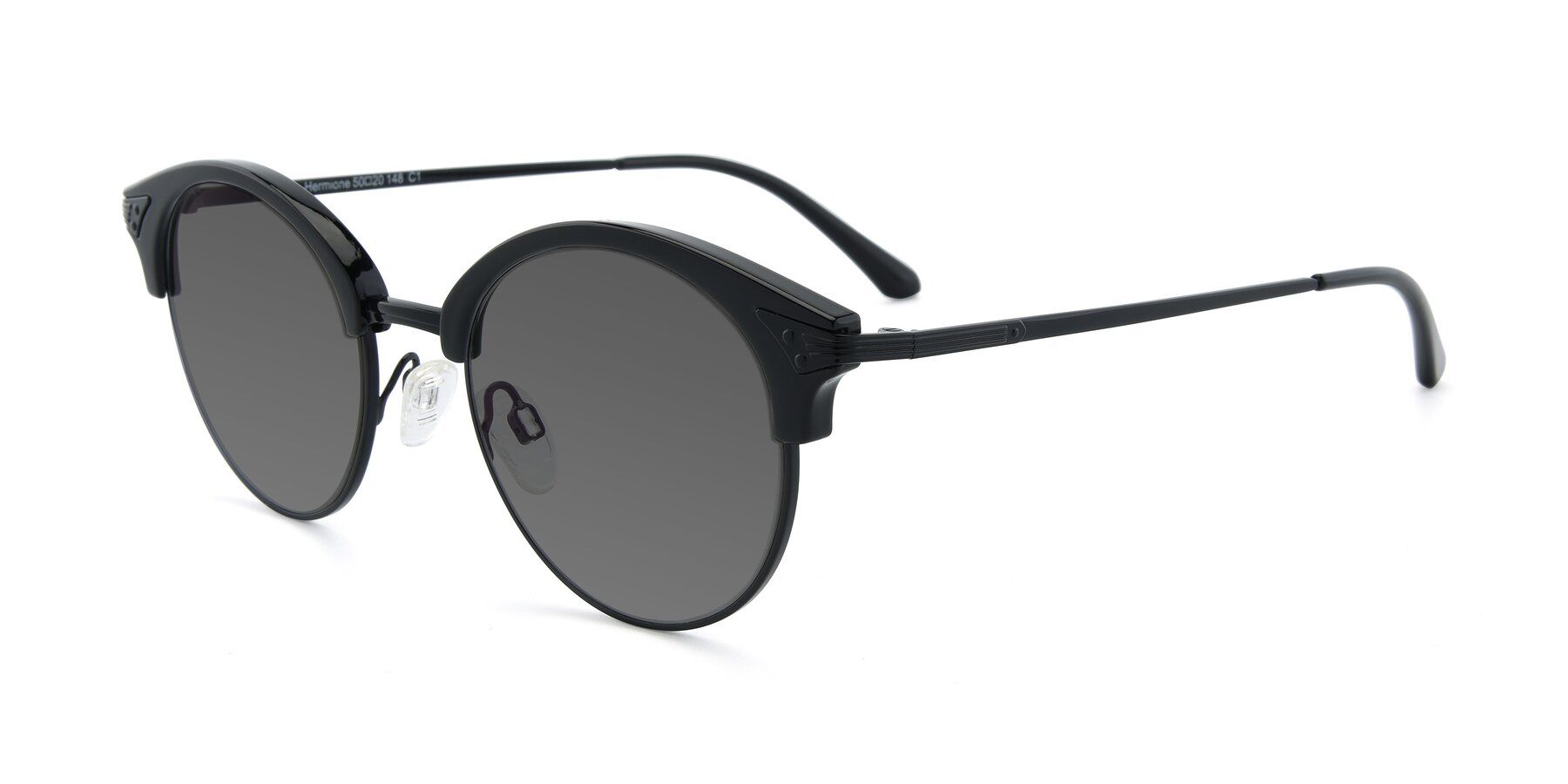 Angle of Hermione in Black with Medium Gray Tinted Lenses