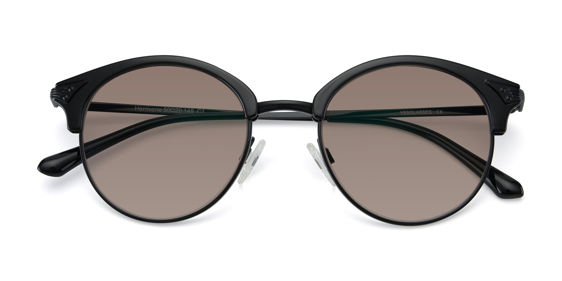 Folded Front of Hermione in Black with Medium Brown Tinted Lenses