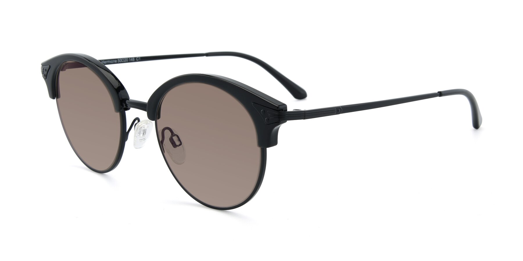 Angle of Hermione in Black with Medium Brown Tinted Lenses
