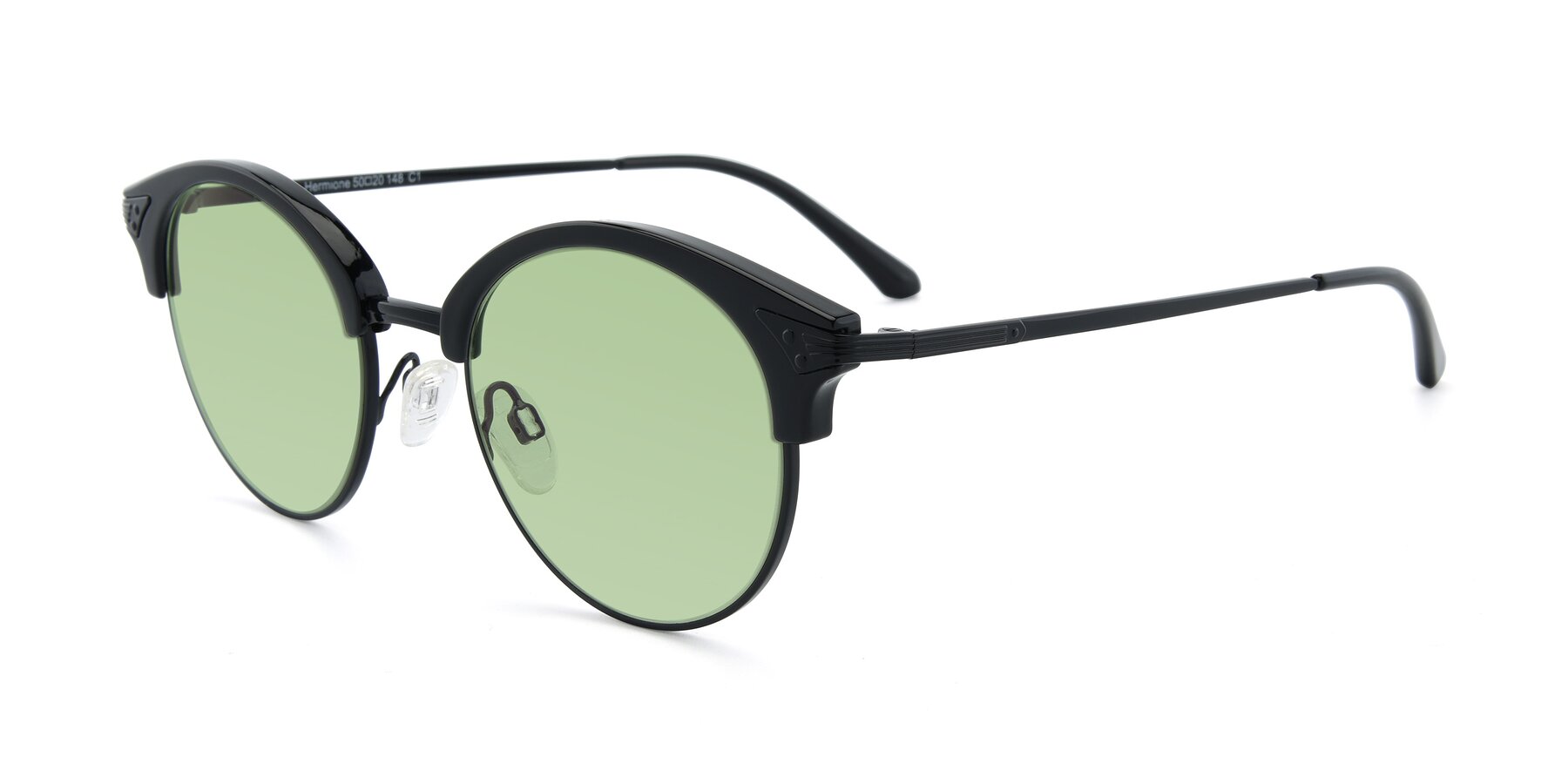 Angle of Hermione in Black with Medium Green Tinted Lenses