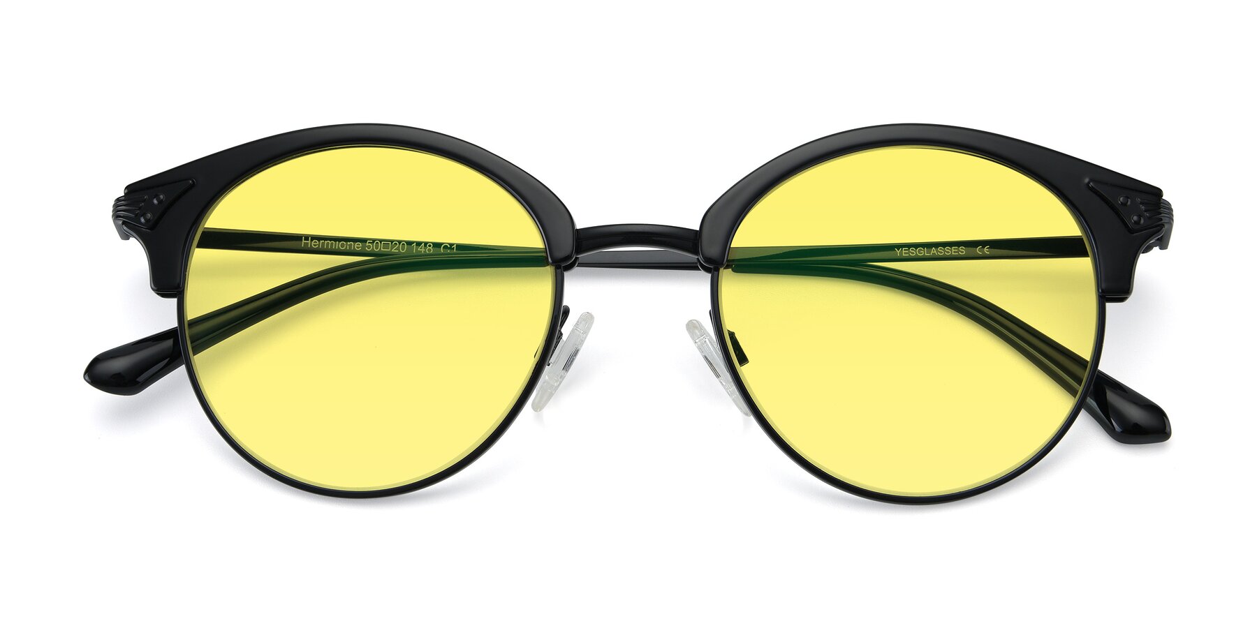 Folded Front of Hermione in Black with Medium Yellow Tinted Lenses