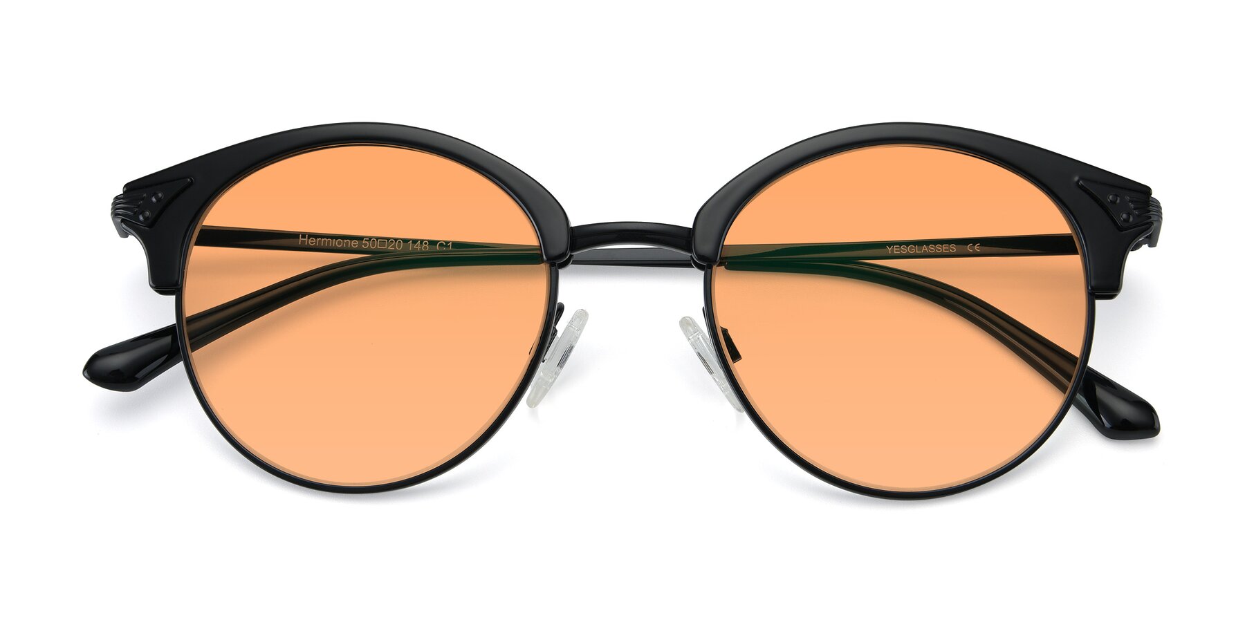 Folded Front of Hermione in Black with Medium Orange Tinted Lenses