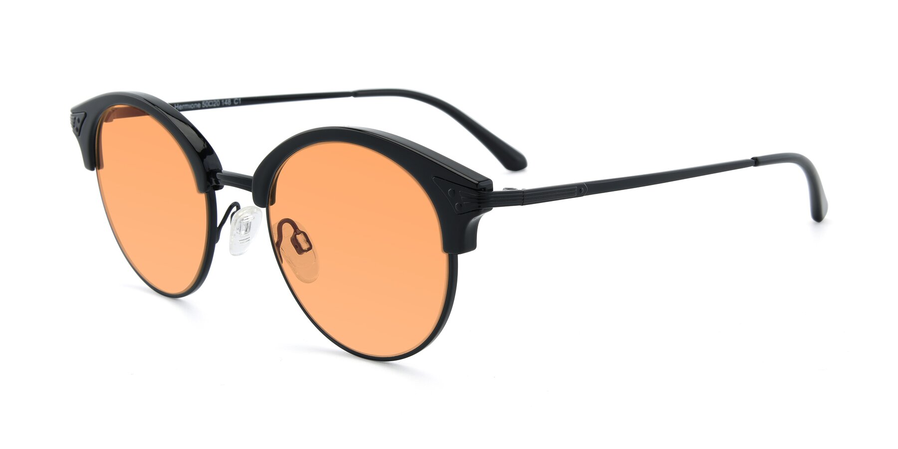 Angle of Hermione in Black with Medium Orange Tinted Lenses