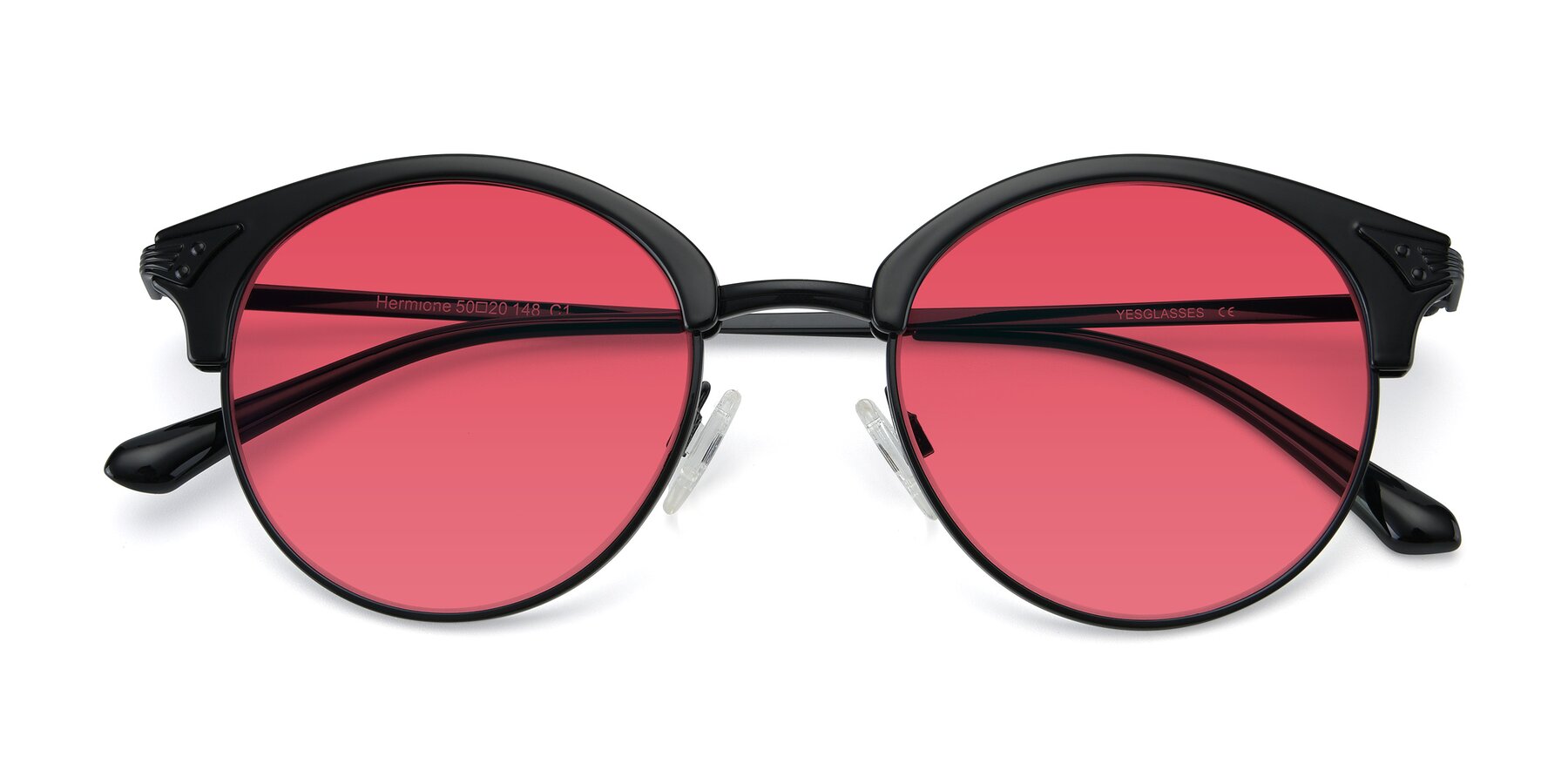 Folded Front of Hermione in Black with Red Tinted Lenses