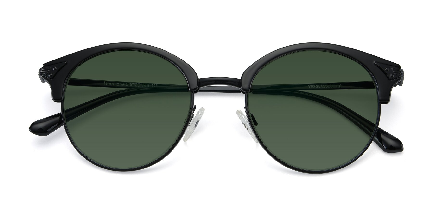 Folded Front of Hermione in Black with Green Tinted Lenses