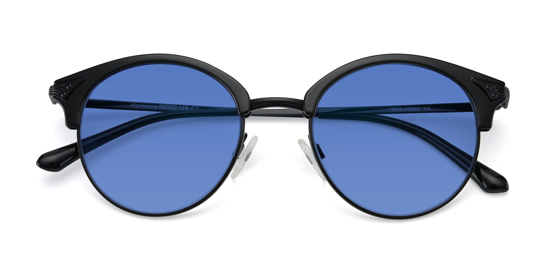 Folded Front of Hermione in Black with Blue Tinted Lenses