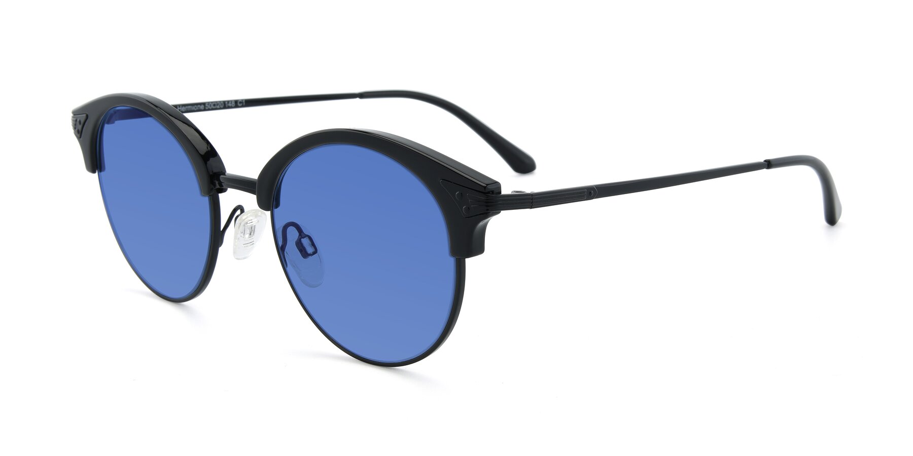 Angle of Hermione in Black with Blue Tinted Lenses