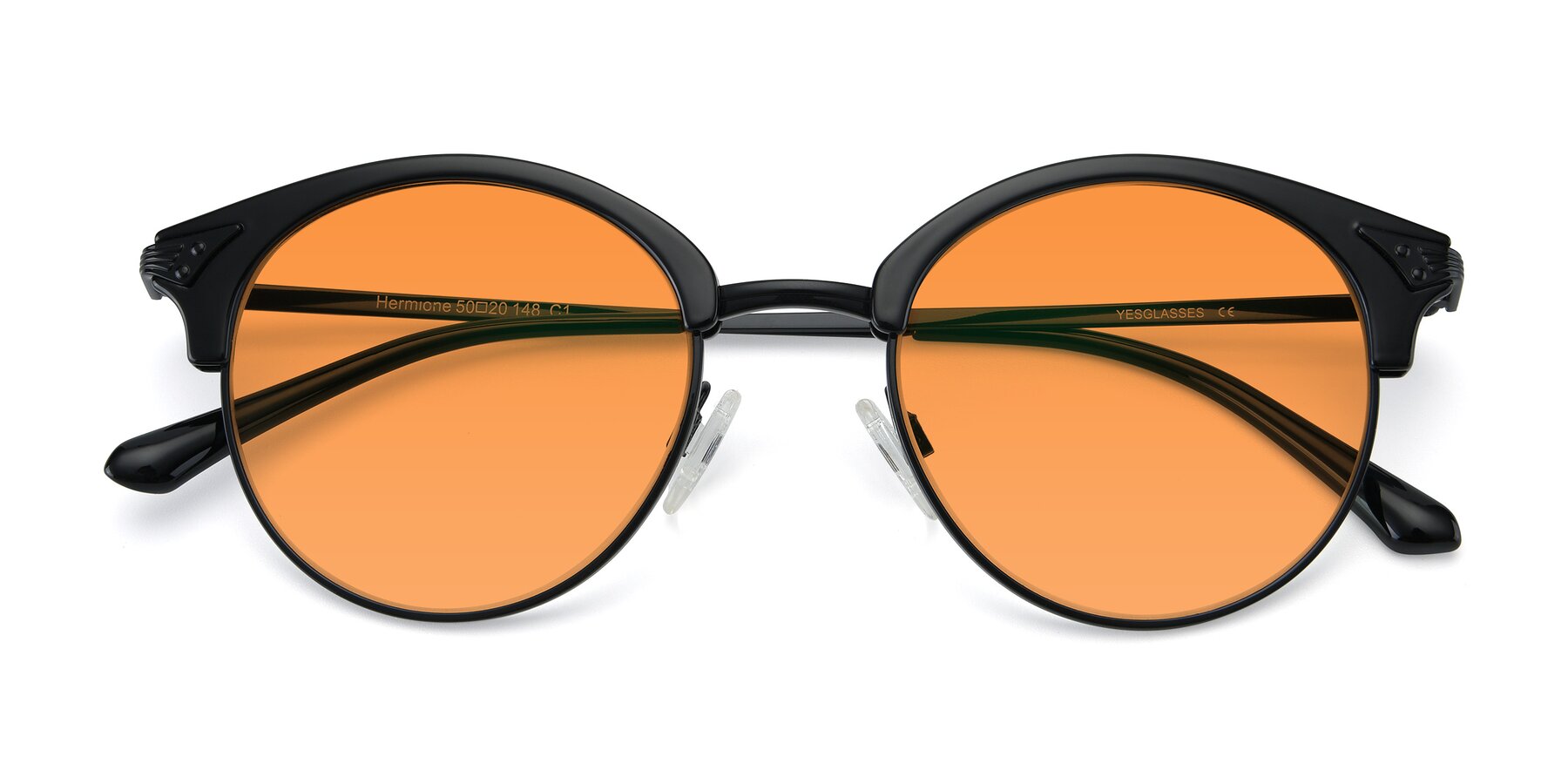 Folded Front of Hermione in Black with Orange Tinted Lenses
