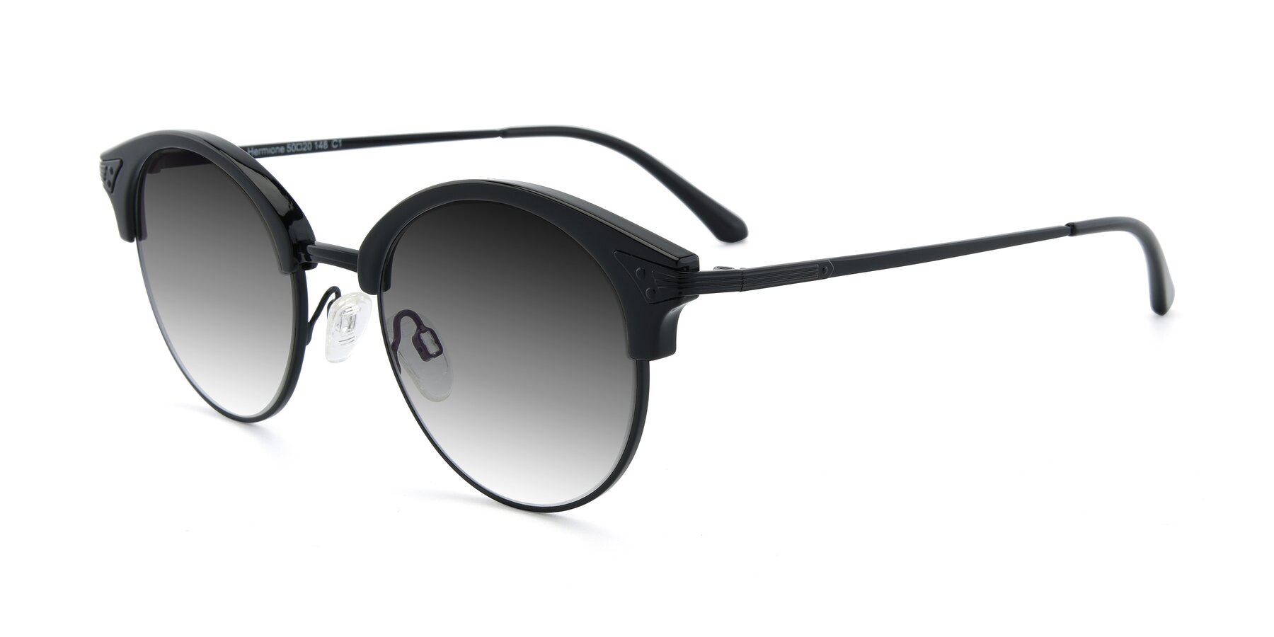Angle of Hermione in Black with Gray Gradient Lenses