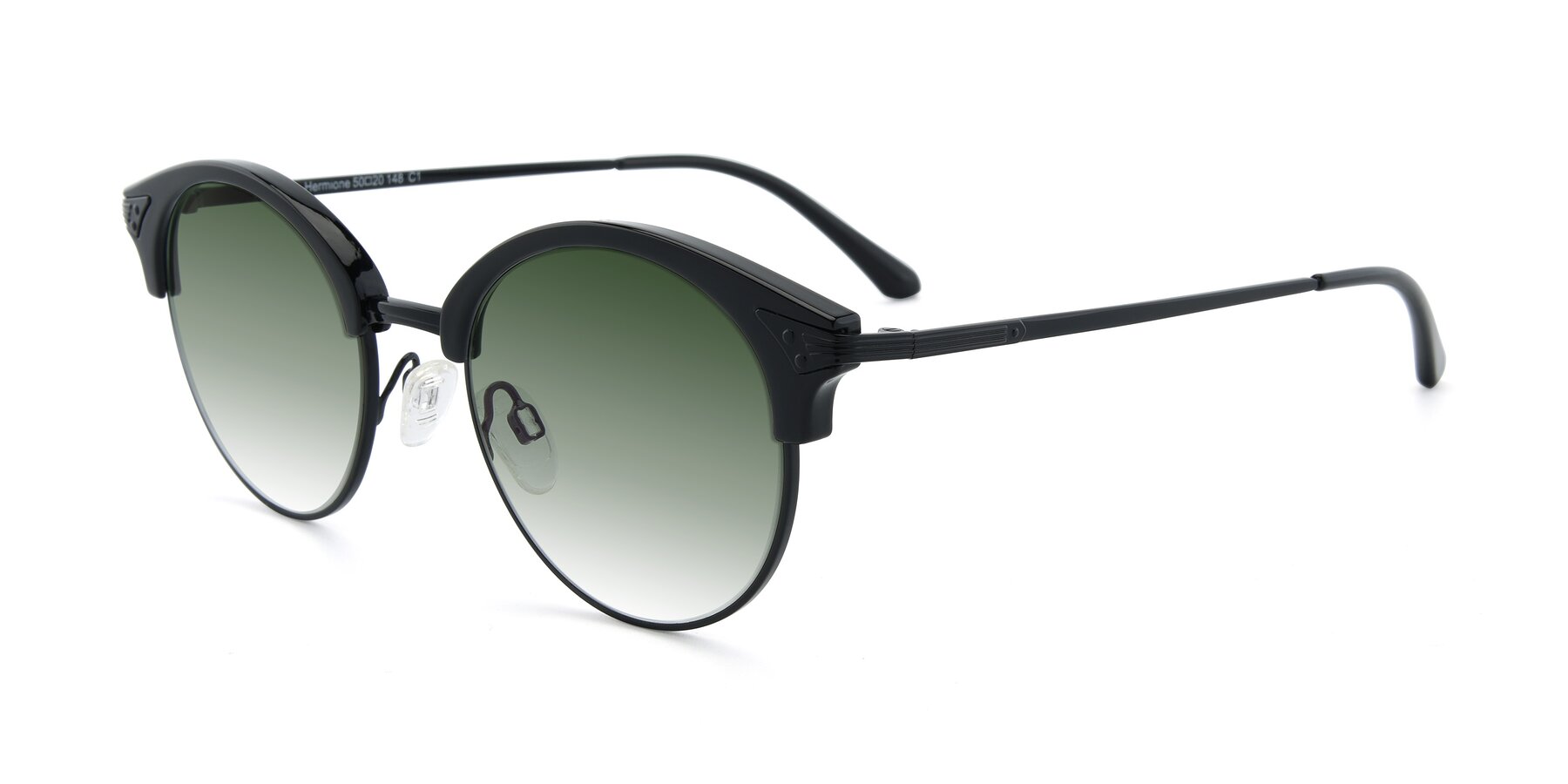 Angle of Hermione in Black with Green Gradient Lenses