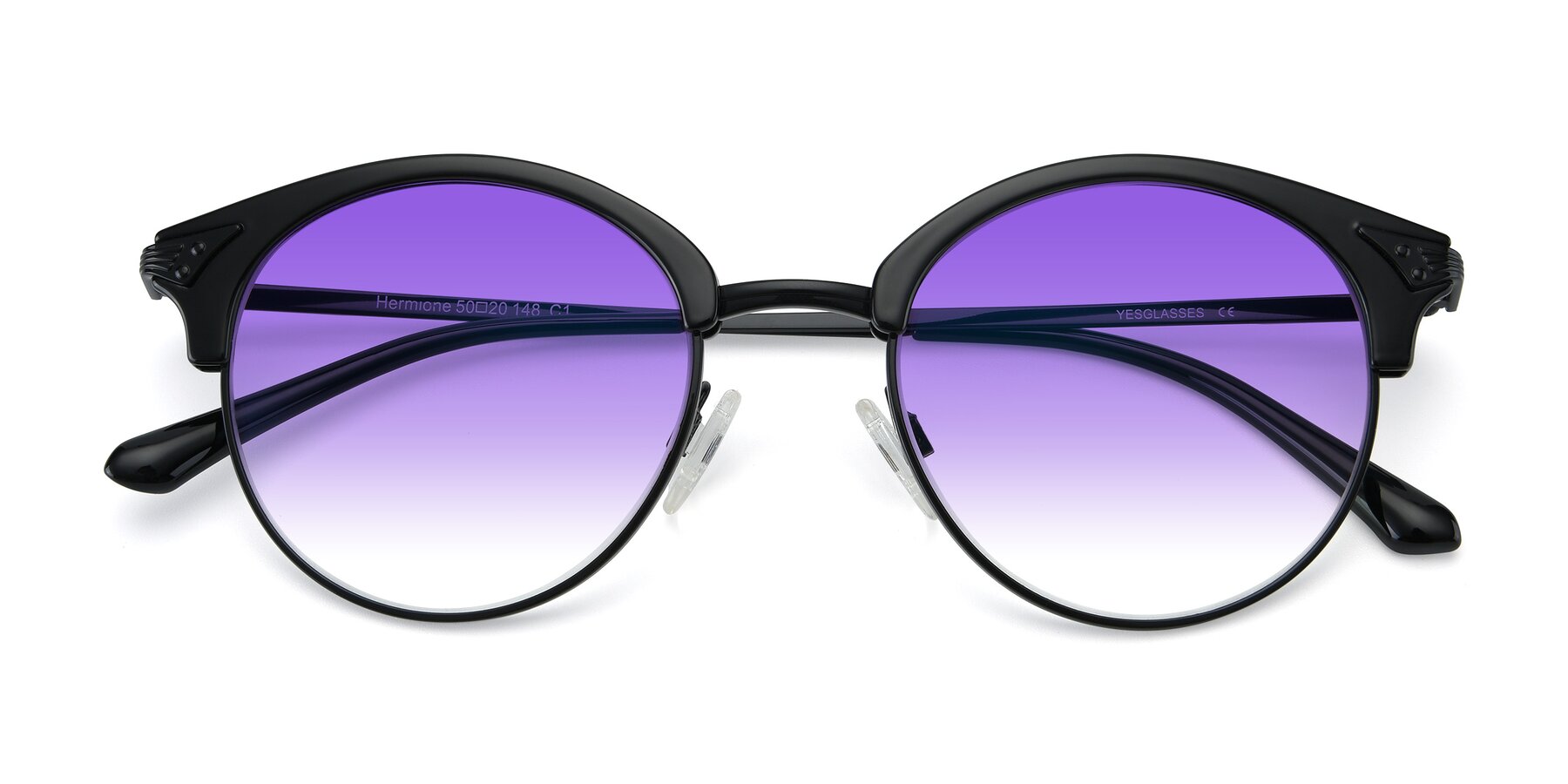 Folded Front of Hermione in Black with Purple Gradient Lenses